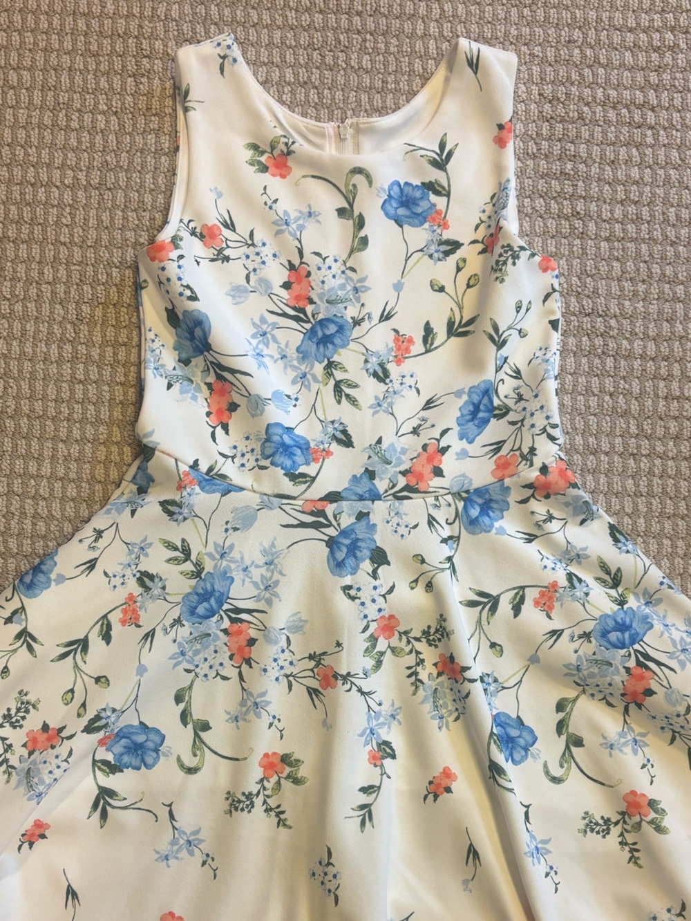 Rare Editions Girls Cream Floral Scoop Neck Dress with Blue & Coral Accents